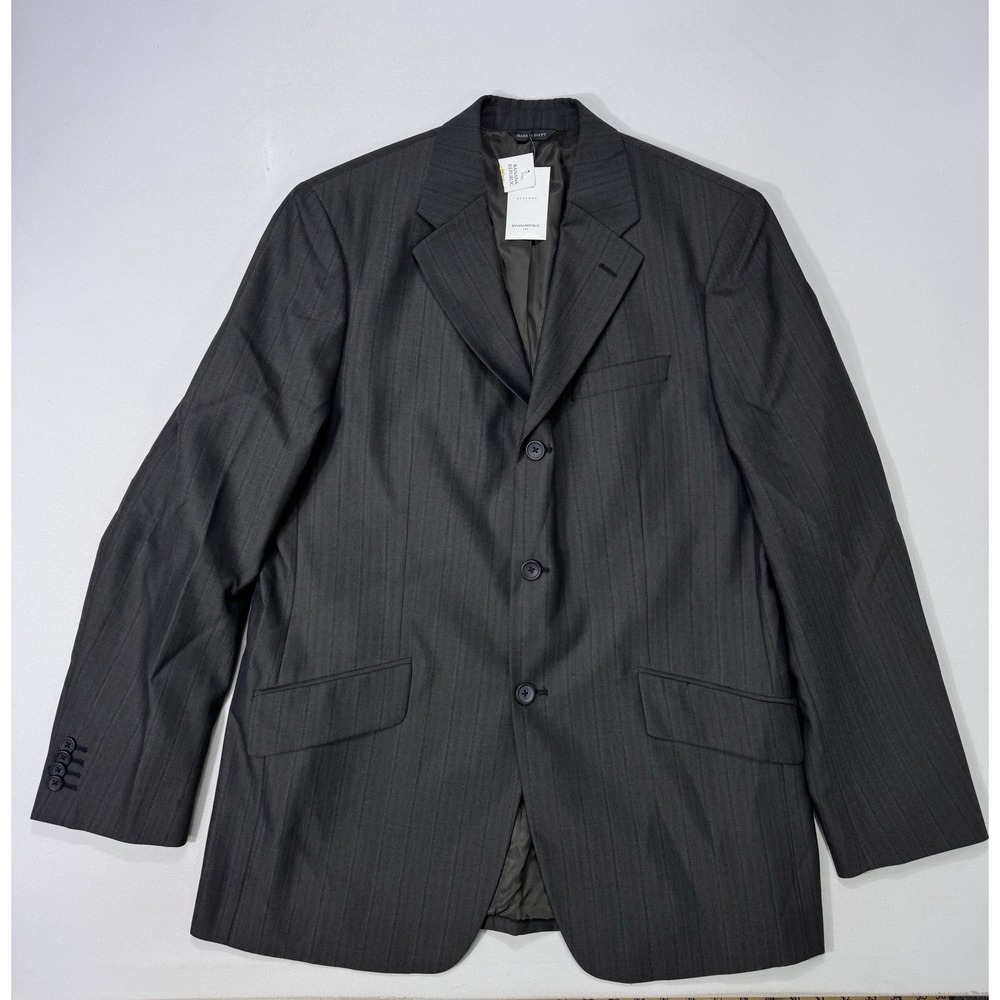 Banana Republic Mens 44R Wool Blazer Grey Striped Suit Jacket 499155-00-1 NWT